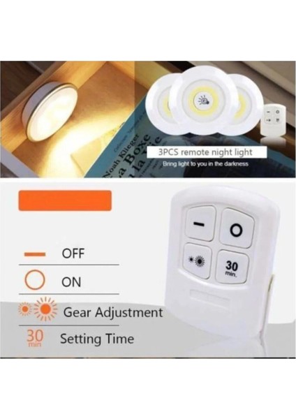 WT-364 Uzaktan Kumandalı Yapışkanlı 3lü LED Spot Lamba Var Gün Işığı LED 0,3 Watt Cn indirimleri
