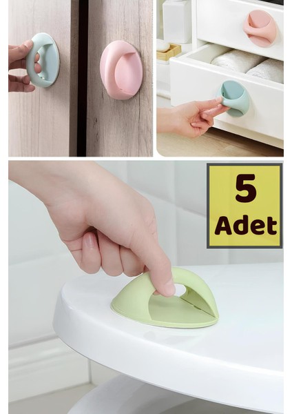 Yapışkanlı Çekmece Tutucu Dolap Gardırop Tutacak Pratik Kapı Pencere Tutucu Çekmece Kulp 5 Adet Mobi