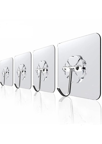 4 Adet 6x6 cm Kendinden Yapışkanlı Şeffaf Güçlü Askı Kapı Duvar Askıları Ağır Yük Taşıma Askısı Gri