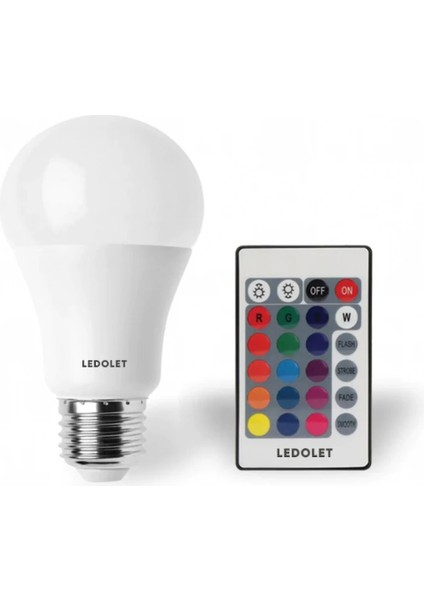 Ledolet Rgb 9W Ampul Kumandalı Tekli Beyaz Işık E27 Tasarruflu Ampul 0 - 250 Watt Yok