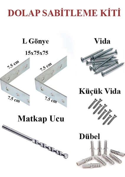 Gri L Demir Dolap Sabitleme 15*75*75 Masa Gönye (10 Adet)+ Vida+ Dubel+ Elmas Beton Matkap Ucu Mobil