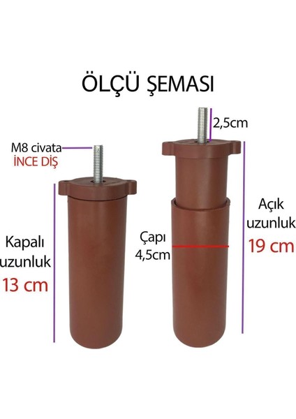 Zelve 6'lı Set Mobilya Ünite Çekyat Koltuk Kanepe Ayarlı M8 Destek Ayağı 15 cm Ceviz Renk Baza Ayak modelleri