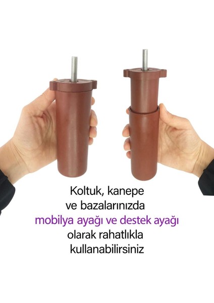 Zelve 6'lı Set Mobilya Ünite Çekyat Koltuk Kanepe Ayarlı M8 Destek Ayağı 15 cm Ceviz Renk Baza Ayak indirimleri