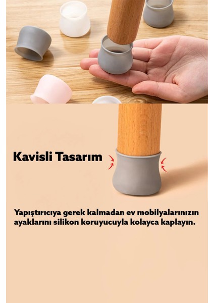 48 Adet Silikon Masa Sandalye Ayak Koruyucu Kapak Ahşap Parke Zemin Koruyucu Çizmez Ses Yapmaz Ped M modelleri