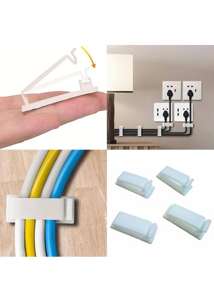 12 Adet Beyaz Renk Yapışkanlı Kablo Toplayıcı Masa Kablo Düzenleyici Klips Duvara Sabitleyici Aparat