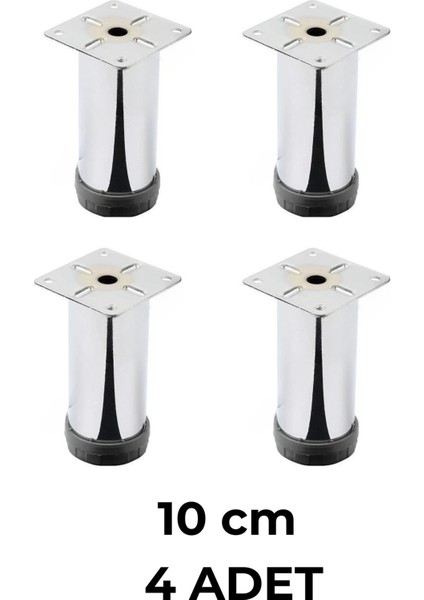 4 Adet 10 cm Mobilya Kanepe Baza Koltuk Metal Destek Yükseltici Ayağı Ayakları Krom Lüks 42 Çap Gri