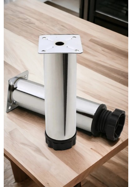 4 Adet 10 cm Mobilya Kanepe Baza Koltuk Metal Destek Yükseltici Ayağı Ayakları Krom Lüks 42 Çap Gri