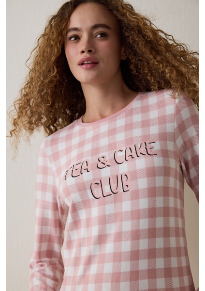 Pembe Tea Club Ekoseli Bisiklet Yaka Pijama Takımı fiyatları