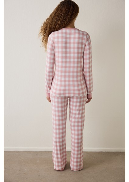 Pembe Tea Club Ekoseli Bisiklet Yaka Pijama Takımı fırsatları