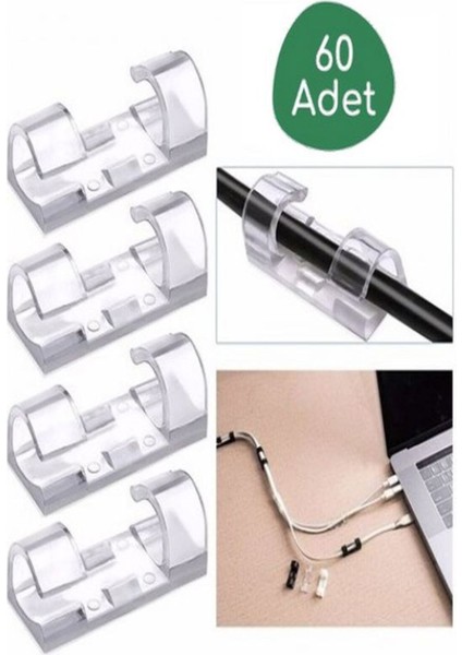 Kablo Sabitleyici Klipsler 60 Adet Kablo Düzenleyici Duvar Fayans Cam Kablo Tutucu Yapışkanlı Ürün