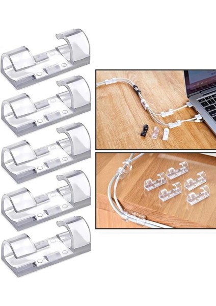 20 Adet Şeffaf Kablo Sabitleyici Düzenleyici Duvar Klipsi Yapışkanlı Kablo Organizer Tutucu Toplayıc