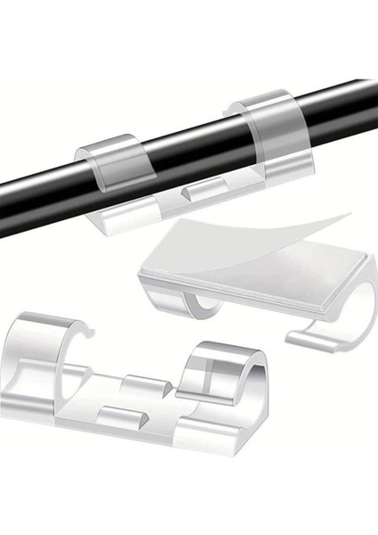 20 Adet Şeffaf Kablo Sabitleyici Düzenleyici Duvar Klipsi Yapışkanlı Kablo Organizer Tutucu Toplayıc