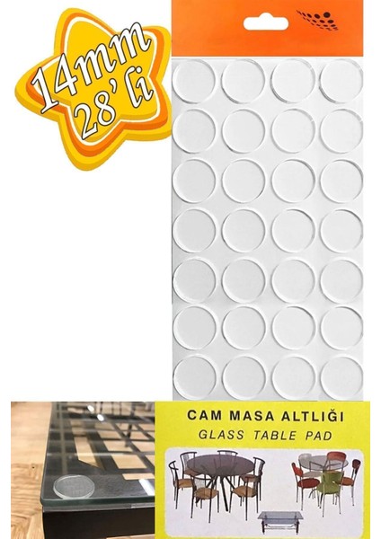 Yapışkanlı Cam Tutucu Şeffaf 14 mm 28'li Mobilya Raf Ses Tutucu Mobilya Bağlantı Elemanları Turuncu