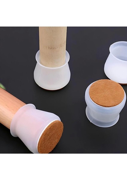 4 Adet ( 3cm-3,5cm ) Yarı Saydam Silikon Keçeli Sandalye Susturucu Sandalye Pabucu Çok Renkli 4'lü H modelleri