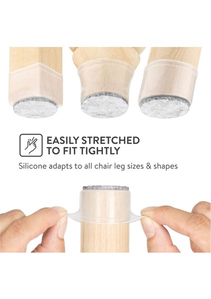 4 Adet ( 3cm-3,5cm ) Yarı Saydam Silikon Keçeli Sandalye Susturucu Sandalye Pabucu Çok Renkli 4'lü H