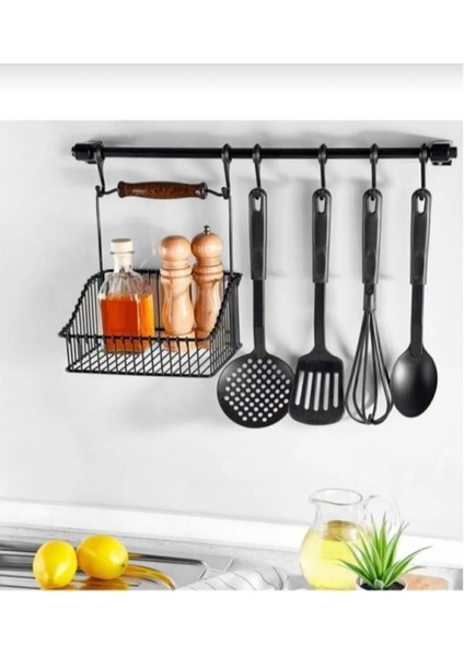 Metal Retro Askılı Sepet Düzenleyici Siyah Retro Sepet Takımı Metal Askılık Kahverengi