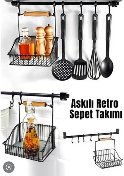 Metal Retro Askılı Sepet Düzenleyici Siyah Retro Sepet Takımı Metal Askılık Kahverengi fiyatları
