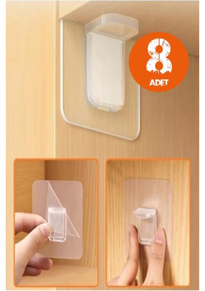 8'li Set Kendinden Yapışkanlı Dolap Duvar Kitaplık Ayakkabılık Raf Tutucu Sabitleyici Klips Askı Süp