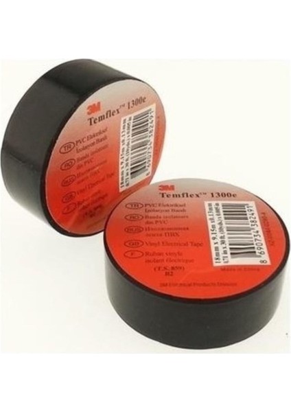 Temflex 1300E Pvc Izole Bant Siyah 18MM 10 Adet Izolasyon Bandı De