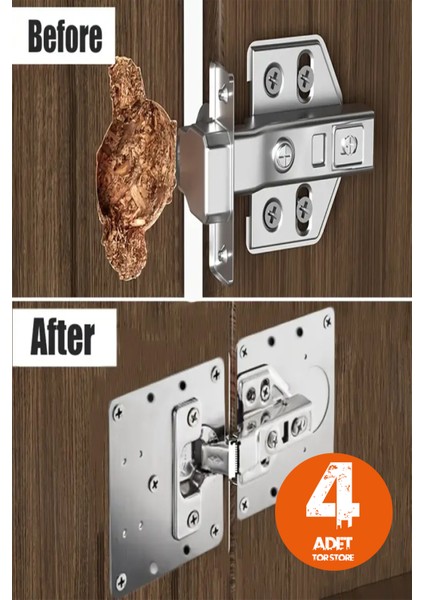 4'lü Set Paslanmaz Çelik Menteşe Onarım Plakası Hasarlı Dolap Menteşe Onarım Plakası 4'lü Menteşe Ta