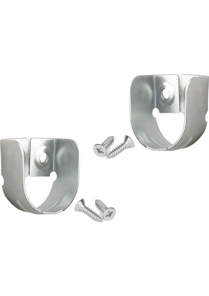 Gardrop Dolap Içi Yuvarlak Askı Aparatı (2 Adet) + 4 Adet Vida Mobilya Bağlantı Elemanları Gri