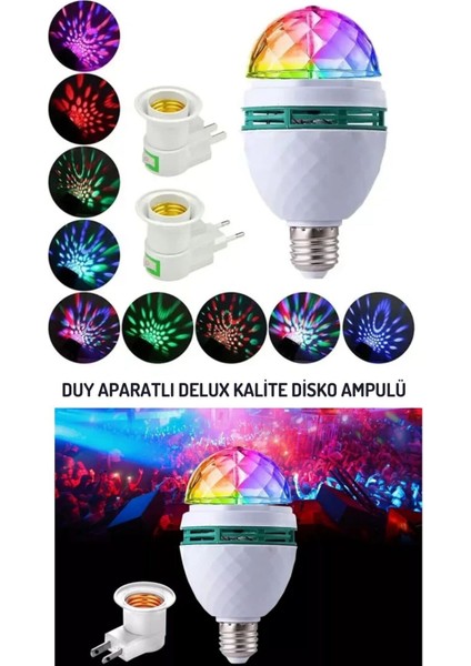 Renkli Disko Ampülü Hareketli 360 Derece Dönen Disko Topu Duy Aparatlı Tekli Mavi Işık E27 LED Ampul