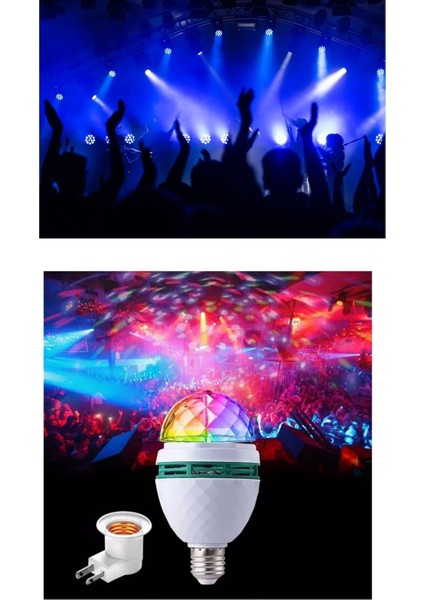 Renkli Disko Ampülü Hareketli 360 Derece Dönen Disko Topu Duy Aparatlı Tekli Mavi Işık E27 LED Ampul fırsatları