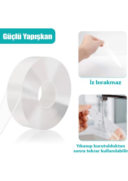 Duvara Tablo Albüm Obje Dekor Asmak Için Iz Bırakmaz Çift Taraflı Nano Bant 2 mt Güçlü Yapıştırıcı Ç indirimleri