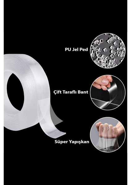 Duvara Tablo Albüm Obje Dekor Asmak Için Iz Bırakmaz Çift Taraflı Nano Bant 2 mt Güçlü Yapıştırıcı Ç