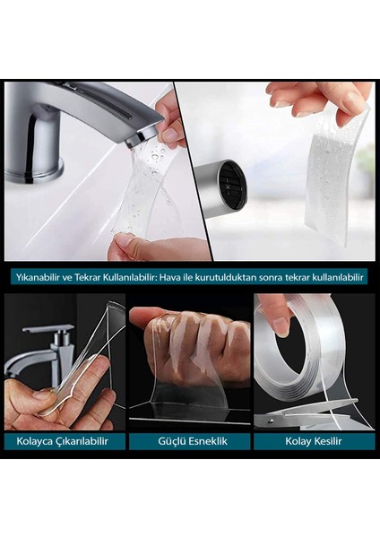 Duvara Tablo Albüm Obje Dekor Asmak Için Iz Bırakmaz Çift Taraflı Nano Bant 2 mt Güçlü Yapıştırıcı Ç