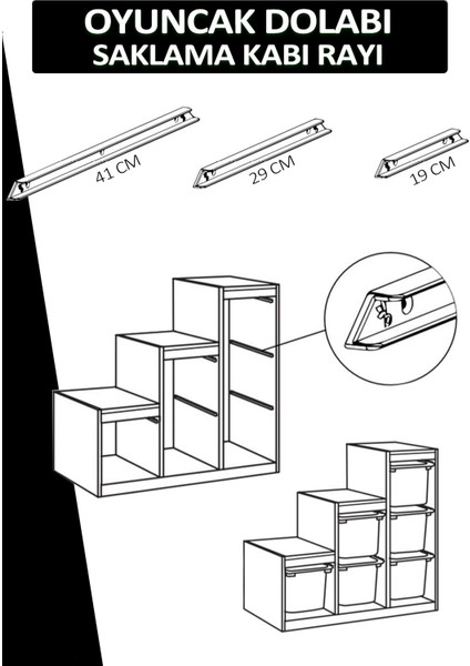 Oyuncak Dolabı Saklama Kabı Rayı Küçük Boy 19 cm Dolap Içi Düzenleyiciler Beyaz modelleri