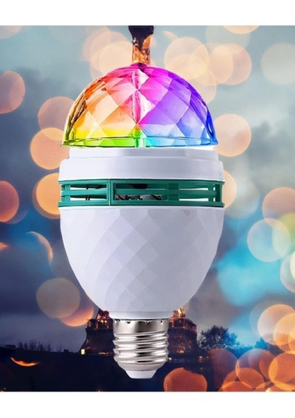 Renkli LED Döner Başlıklı Disko Topu Ampul Gece Lambası 3 Watt E27 Duylu Renkli Disco Ampul Mavi Işı