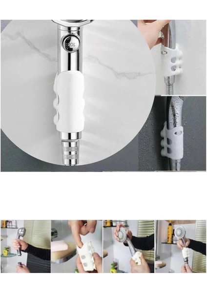 Banyo Duş Başlığı Tutucu Vantuzlu Silikon Tutacak Dus Askisi Gri