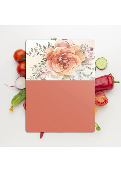 Cam Kesme Tahtası ve Sunumluk ve Sunum Tabağı Vintage Turuncu Gül 30X40 cm modelleri