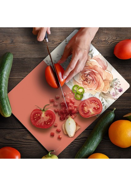 Cam Kesme Tahtası ve Sunumluk ve Sunum Tabağı Vintage Turuncu Gül 30X40 cm fırsatları