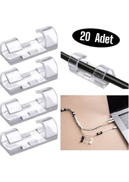 20LI Şeffaf Kablo Sabitleyici Düzenleyici Duvar Klipsi Yapışkanlı Kablo Organizer Tutucu Toplayıcı
