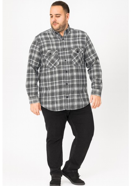 Kaşmir Büyük Beden Klasik Çift Cepli Erkek Gömlek - 7394