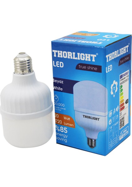 Thorlıght 20W E27 Torch T-Shape Beyaz LED Ampul T-20B (5162) Tekli Beyaz Işık E27 LED Ampul 0 - 250
