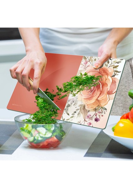 Cam Kesme Tahtası ve Sunumluk ve Sunum Tabağı Vintage Turuncu Gül 30X40 cm indirimleri