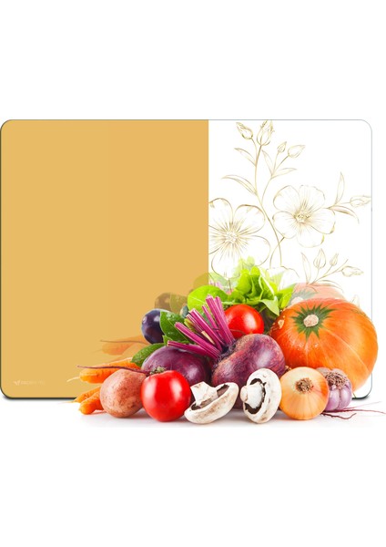 Cam Kesme Tahtası ve Sunumluk Vintage Sarı Çiçek 20X30 cm