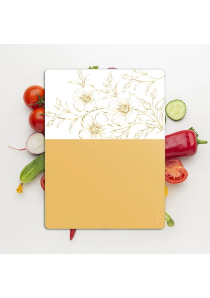 Cam Kesme Tahtası ve Sunumluk Vintage Sarı Çiçek 20X30 cm modelleri