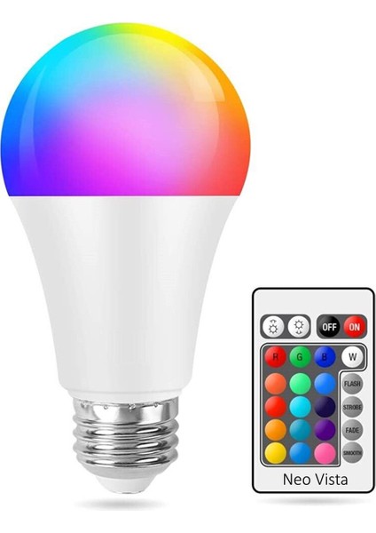 9W Rgb LED Ampul Renk Değiştiren Uzaktan Kumandalı Dim Edilebilir Tekli Beyaz Işık E27 Akıllı Ampul