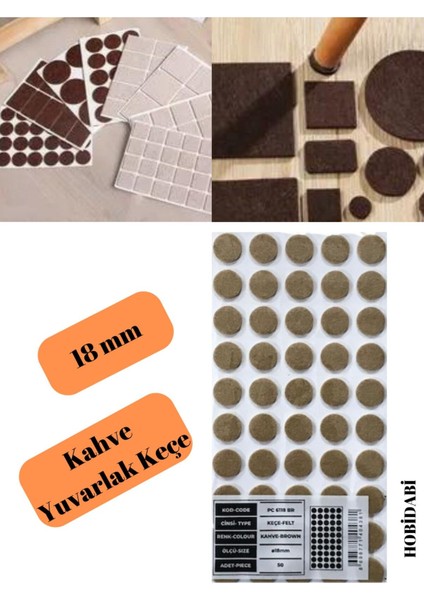 Yuvarlak Mobilya-Masa-Sandalye Keçesi 18 mm Keçeler Kahverengi