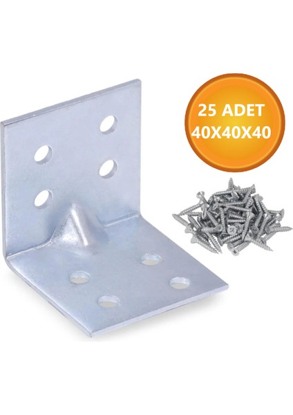 L Demiri Mobilya Eşya Dolap Duvara Sabitleme Köşebent Bağlantı Aparatı Gönye 40X40X40 mm 25 Adet Mob