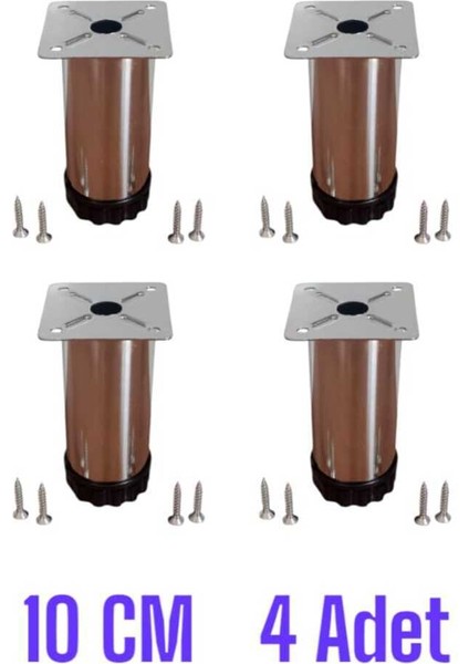 10 cm Krom Ayarlanabilir Kanepe, Koltuk, Baza, Mobilya Yükseltme Ayakları (4 Adet) Metalik 4'lü Baza