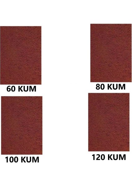 Su Zımparası, Yumuşak Kağıt, Yüksek Kalite 23X28 cm 60,80,100,120 Kum 4 Parça Tr Nemli Bir Bezle Sil