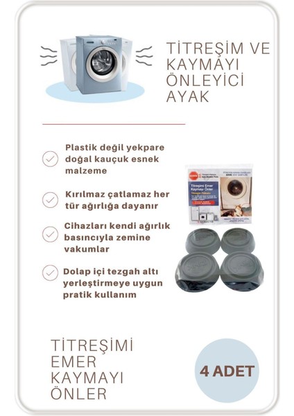 Çamaşır ve Kurutma Makinesi Titreşim Önleyici Ayağı Altlığı Ayaklığı Vantuzlu Kauçuk Set (4 Adet) Si fırsatları