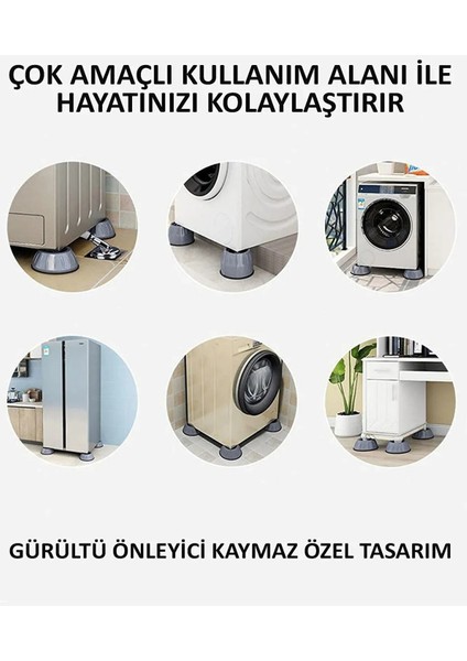 Masa Sabitleme 4lü Ayak Seti Kaydırmaz Stoper Güçlü Vantuz Pratik Çözümler Mutfak Banyo Güvenlik Gri