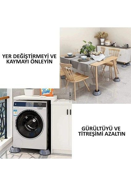 Masa Sabitleme 4lü Ayak Seti Kaydırmaz Stoper Güçlü Vantuz Pratik Çözümler Mutfak Banyo Güvenlik Gri