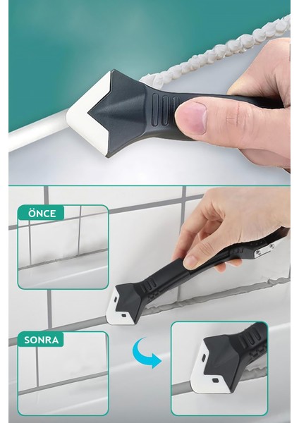 3 Ü 1 Arada Fayans Derz Silikon Kazıyıcı Sıyırıcı ve Uygulayıcı Aparat Silikon Kazıyıcı Bıçak Sökücü
